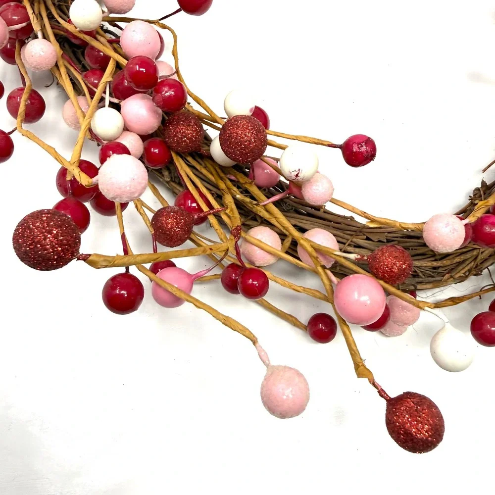 Red Pink White Berry Heart Wreath 16 Inch Valentine Day Grapevine Decor